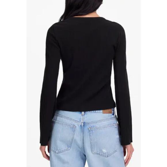Madewell Flared-Sleeve Cardigan WMNS S Black Button Up Crew Neck Ribbed Stretch - Picture 2 of 7